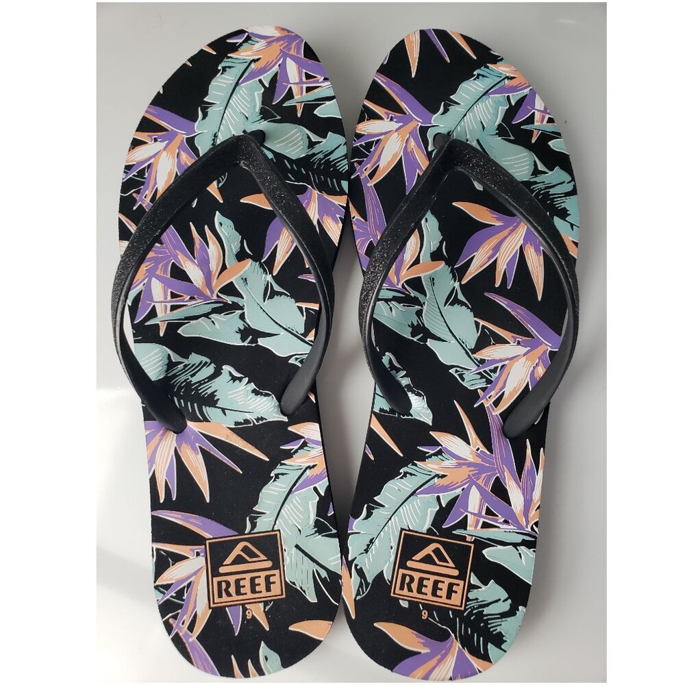 Reef Bliss-Full Paradise Tropical Glitter Thong Flip-Flops Sandals Size 9